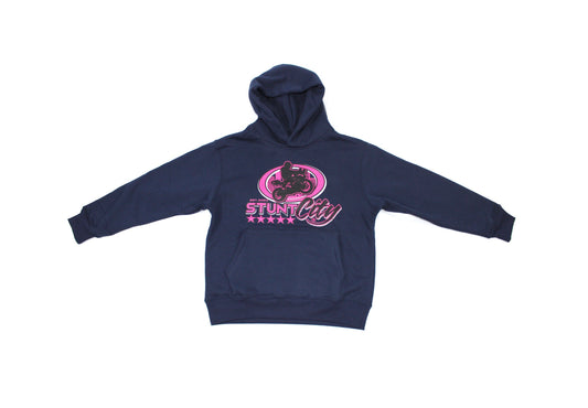 Navy hoodie-pink Stunt City logo