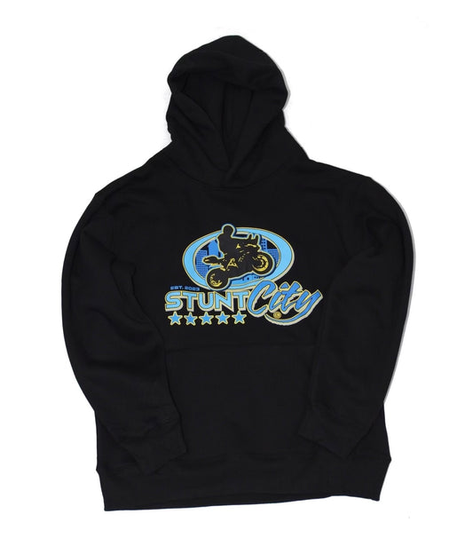 Black hoodie- blue Stunt City logo