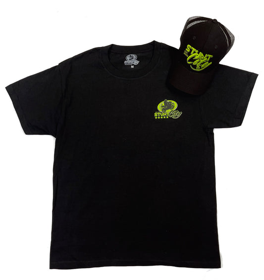Black t-shirt & hat matching set (small logo green)