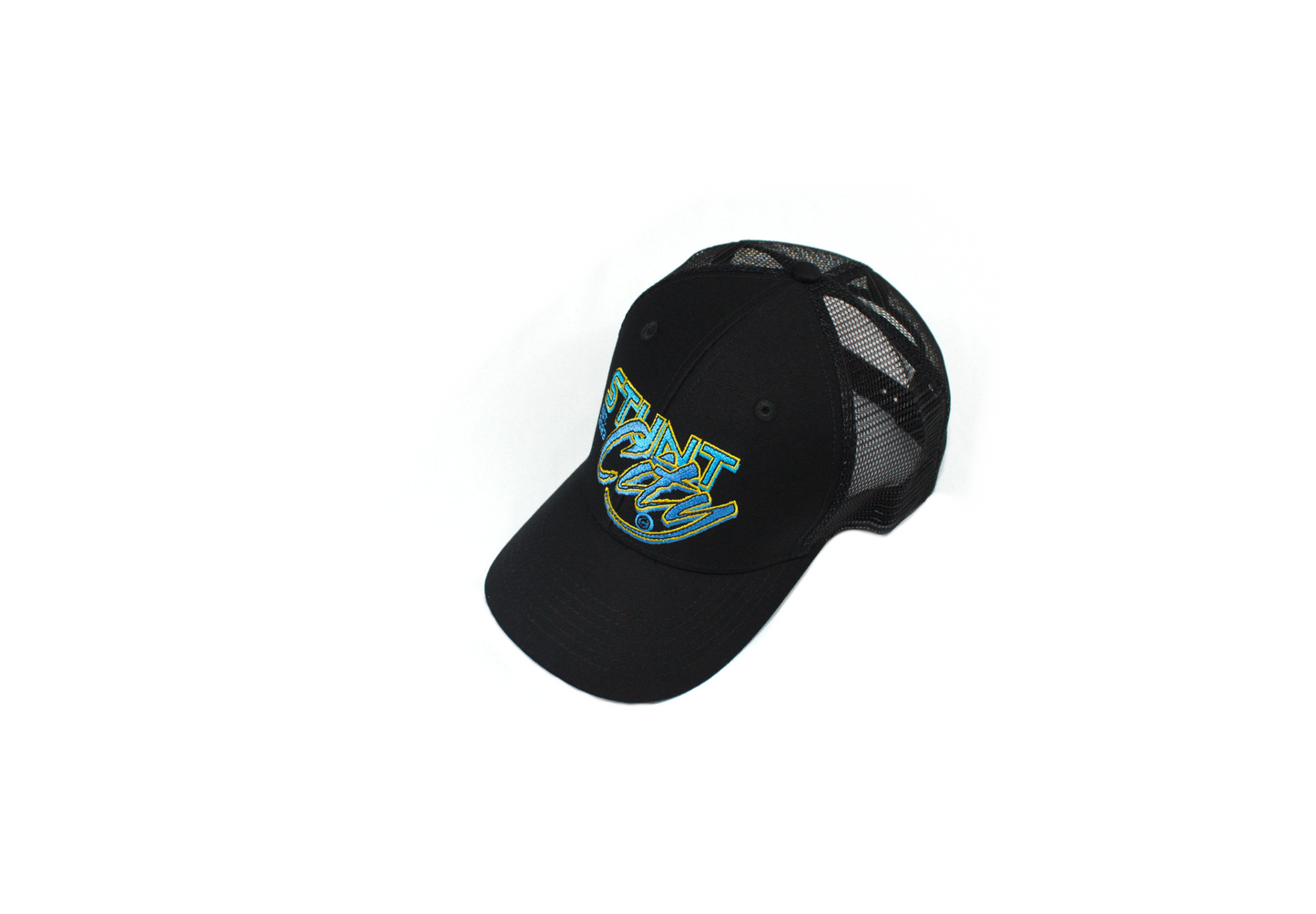Black hat with blue stunt city logo