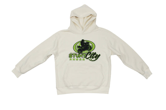 Beige hoodie-green Stunt City logo