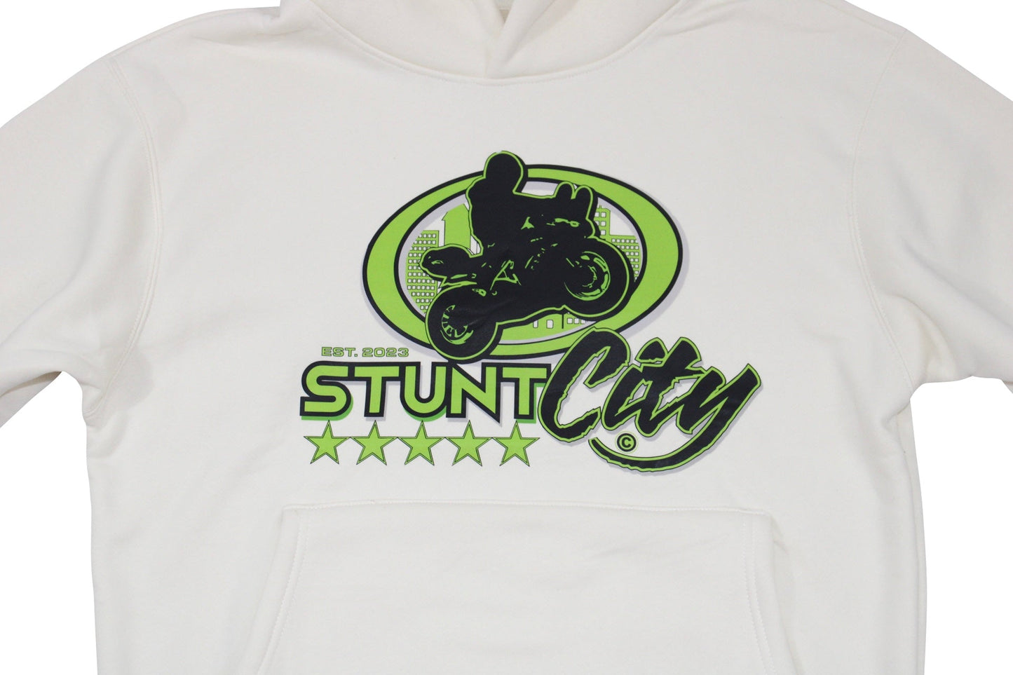 Beige hoodie-green Stunt City logo