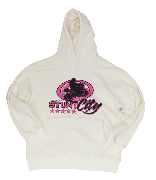 Beige hoodie-pink Stunt City logo